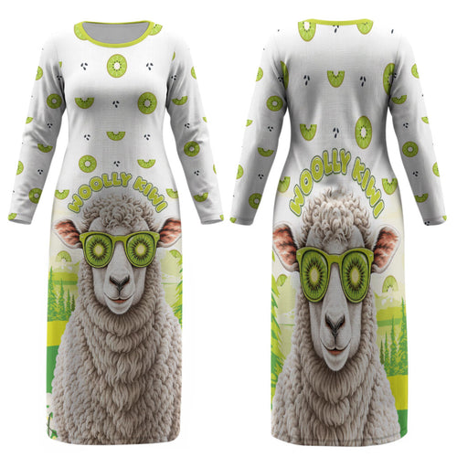 New Zealand Funny Woolly Kiwi Sheep Family Matching Long Sleeve Bodycon Dress and Hawaiian Shirt
