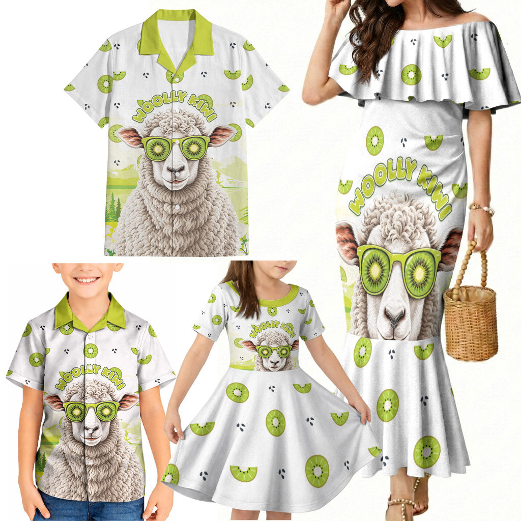 New Zealand Funny Woolly Kiwi Sheep Family Matching Mermaid Dress and Hawaiian Shirt