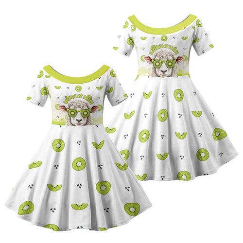 New Zealand Funny Woolly Kiwi Sheep Family Matching Off The Shoulder Long Sleeve Dress and Hawaiian Shirt