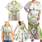 New Zealand Funny Woolly Kiwi Sheep Family Matching Off Shoulder Maxi Dress and Hawaiian Shirt