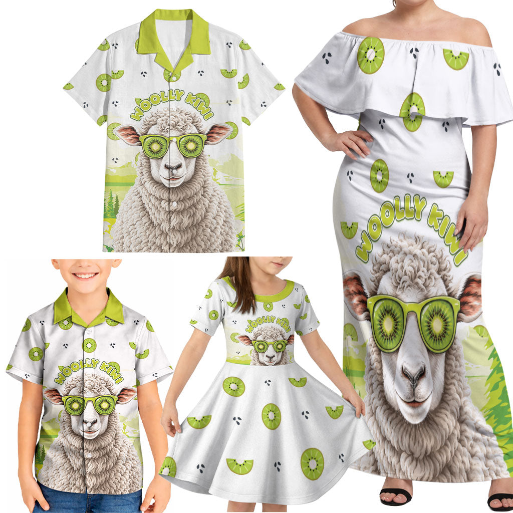 New Zealand Funny Woolly Kiwi Sheep Family Matching Off Shoulder Maxi Dress and Hawaiian Shirt
