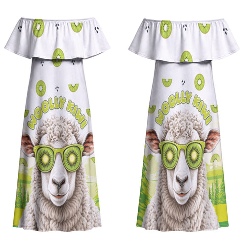 New Zealand Funny Woolly Kiwi Sheep Family Matching Off Shoulder Maxi Dress and Hawaiian Shirt