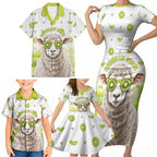 New Zealand Funny Woolly Kiwi Sheep Family Matching Short Sleeve Bodycon Dress and Hawaiian Shirt