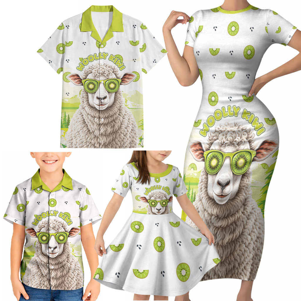 New Zealand Funny Woolly Kiwi Sheep Family Matching Short Sleeve Bodycon Dress and Hawaiian Shirt