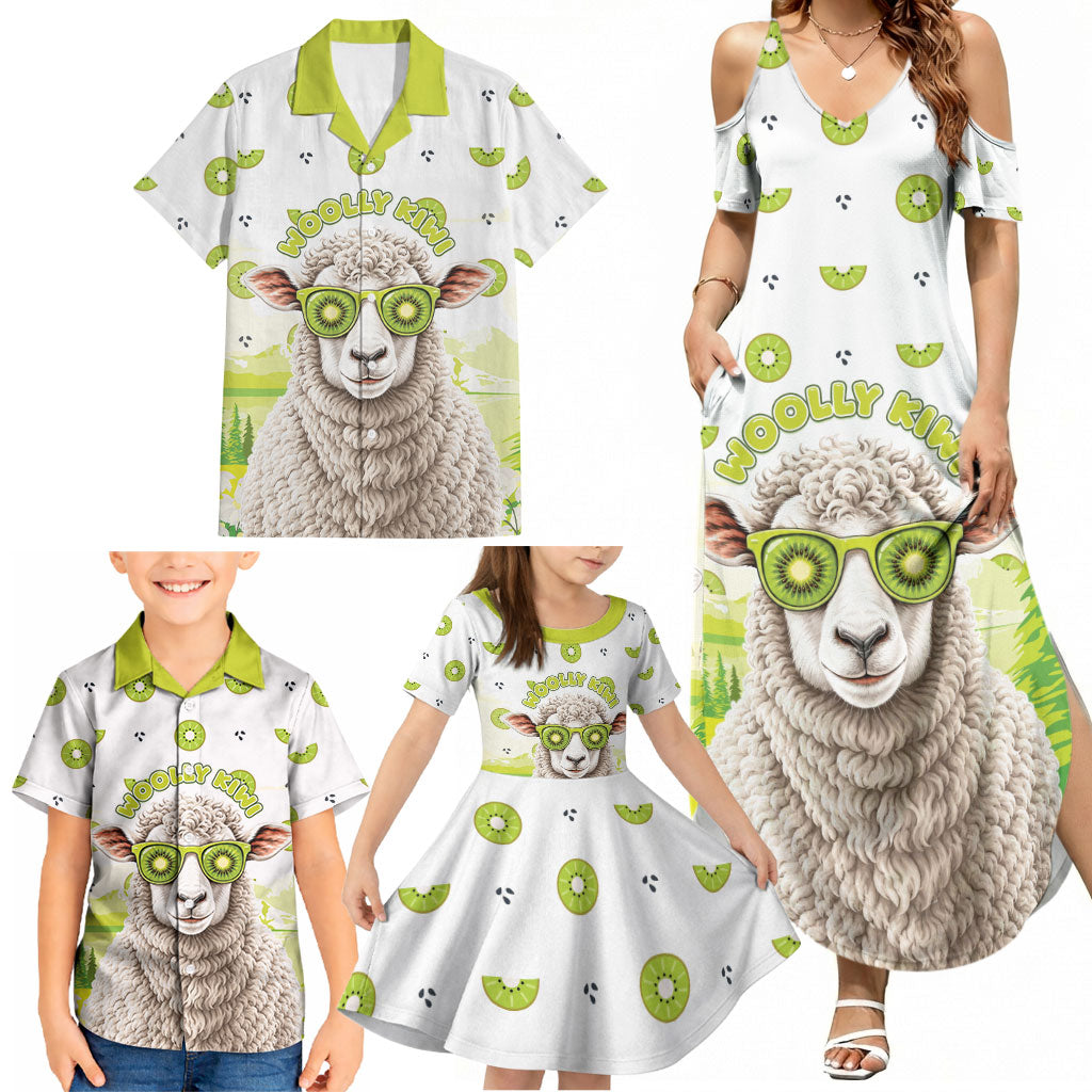 New Zealand Funny Woolly Kiwi Sheep Family Matching Summer Maxi Dress and Hawaiian Shirt