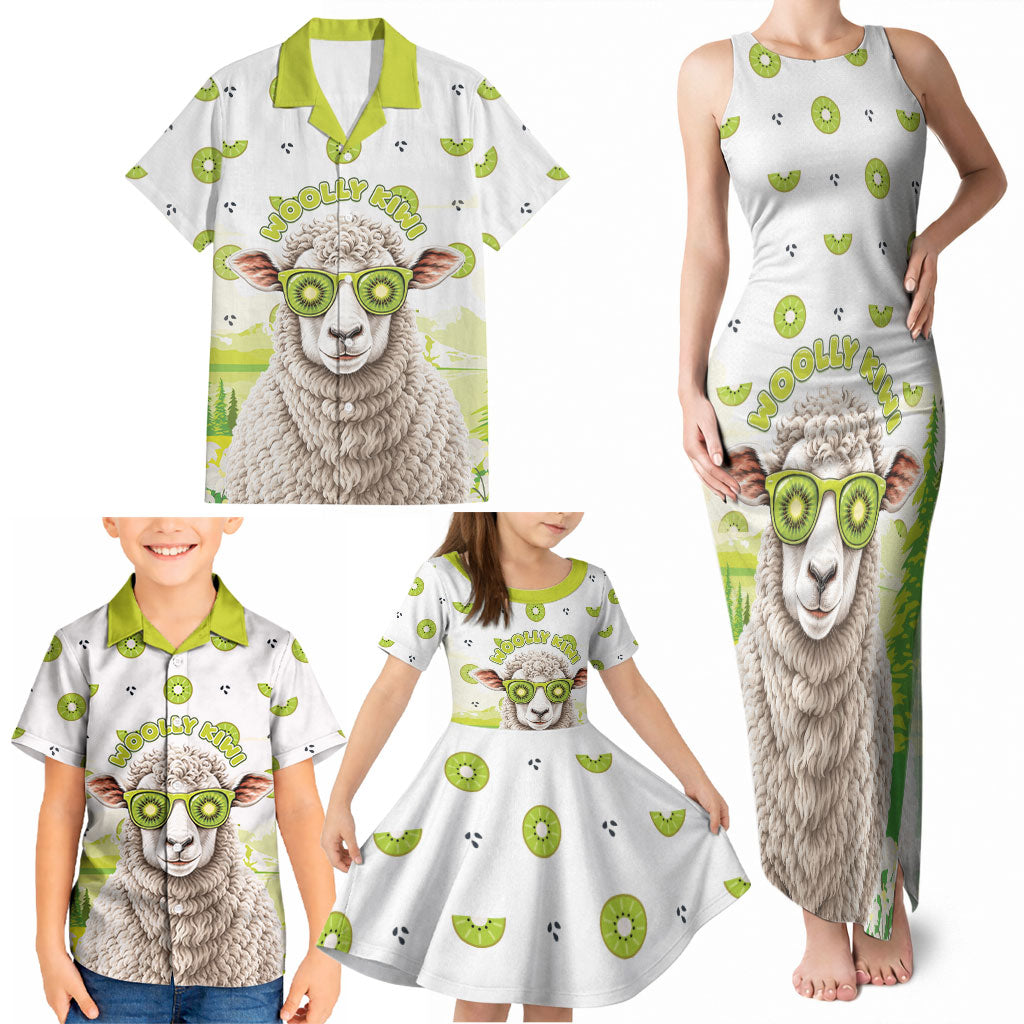 New Zealand Funny Woolly Kiwi Sheep Family Matching Tank Maxi Dress and Hawaiian Shirt