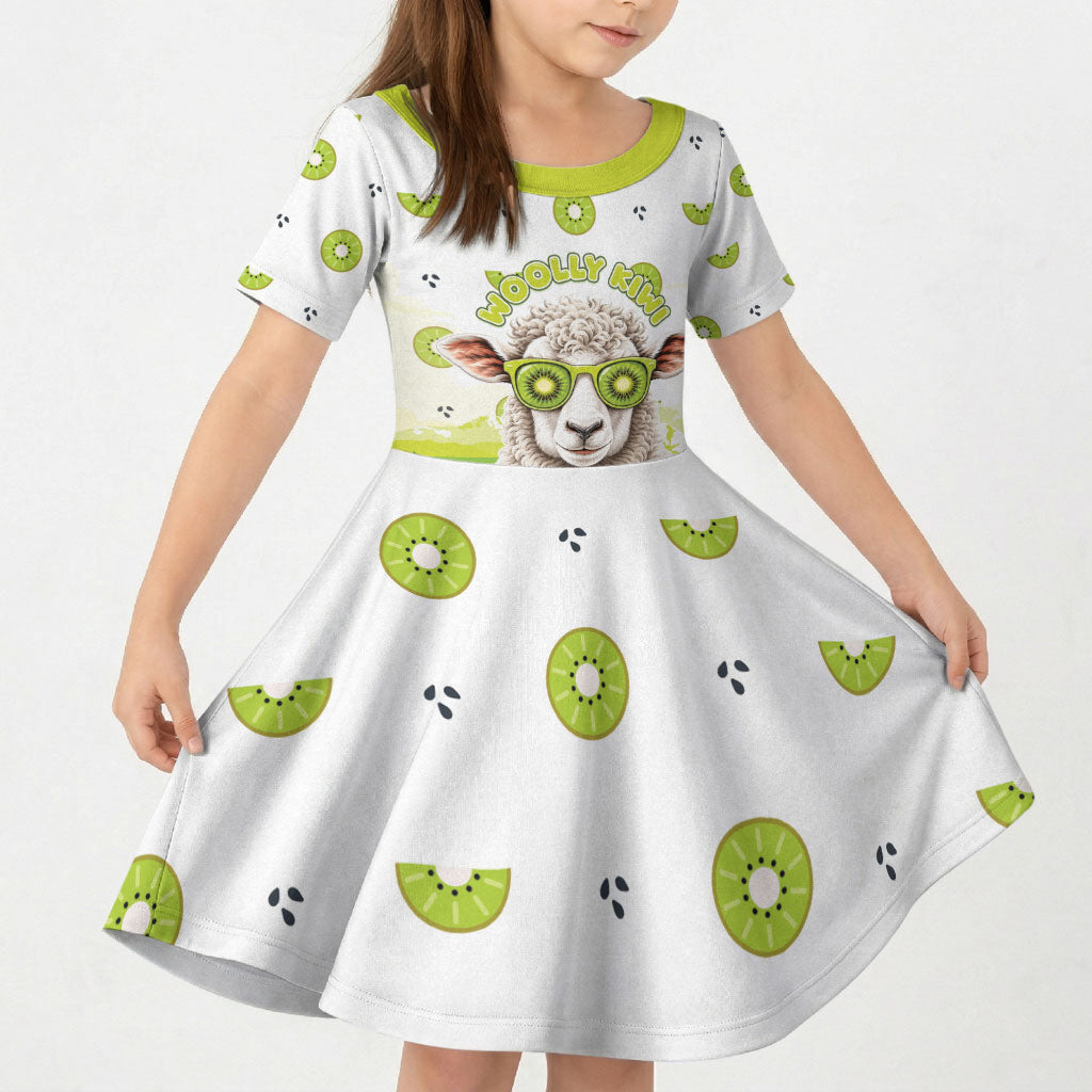 New Zealand Funny Woolly Kiwi Sheep Kid Short Sleeve Dress