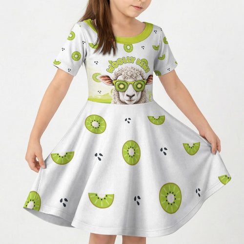 New Zealand Funny Woolly Kiwi Sheep Kid Short Sleeve Dress