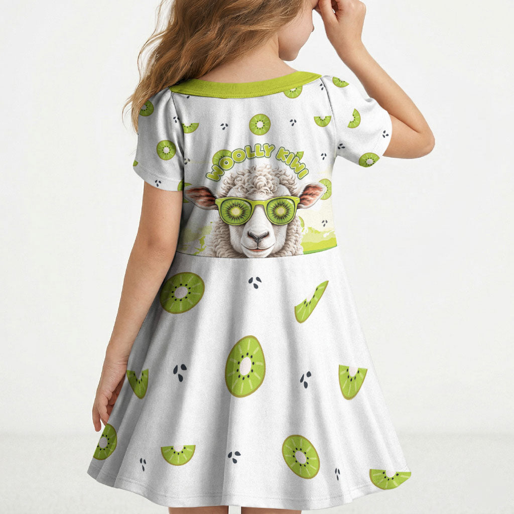 New Zealand Funny Woolly Kiwi Sheep Kid Short Sleeve Dress