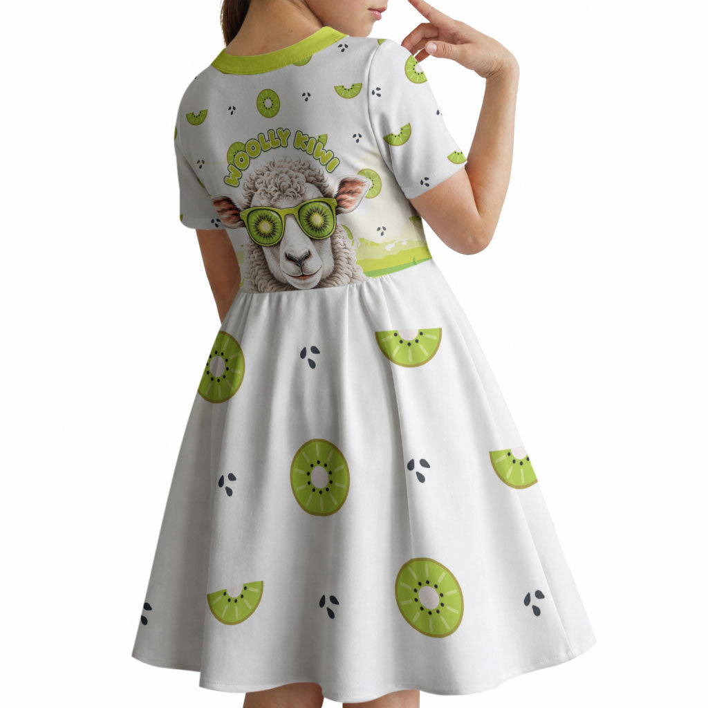 New Zealand Funny Woolly Kiwi Sheep Kid Short Sleeve Dress