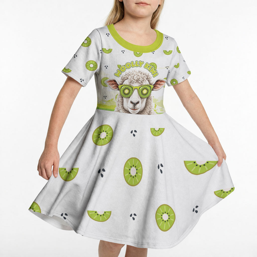 New Zealand Funny Woolly Kiwi Sheep Kid Short Sleeve Dress