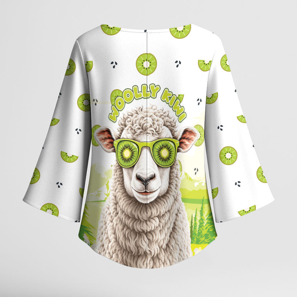New Zealand Funny Woolly Kiwi Sheep Kimono Sleeve Blouse