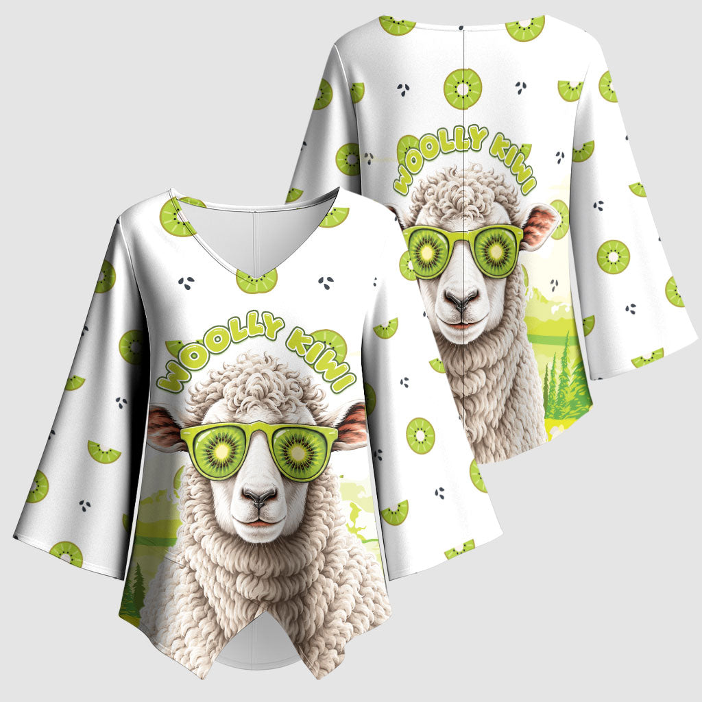 New Zealand Funny Woolly Kiwi Sheep Kimono Sleeve Blouse