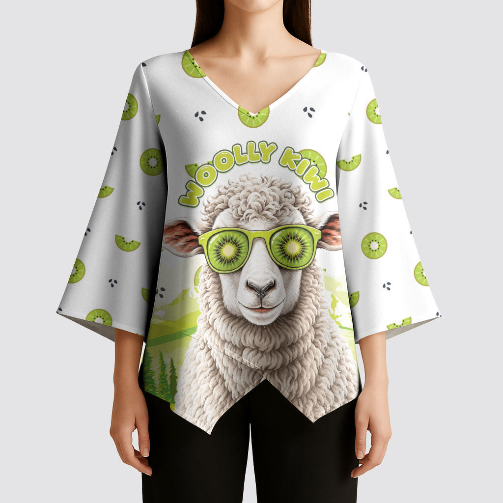 New Zealand Funny Woolly Kiwi Sheep Kimono Sleeve Blouse