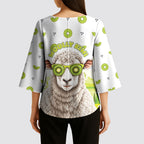 New Zealand Funny Woolly Kiwi Sheep Kimono Sleeve Blouse