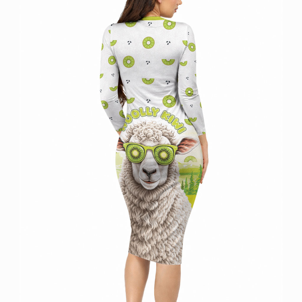 New Zealand Funny Woolly Kiwi Sheep Long Sleeve Bodycon Dress