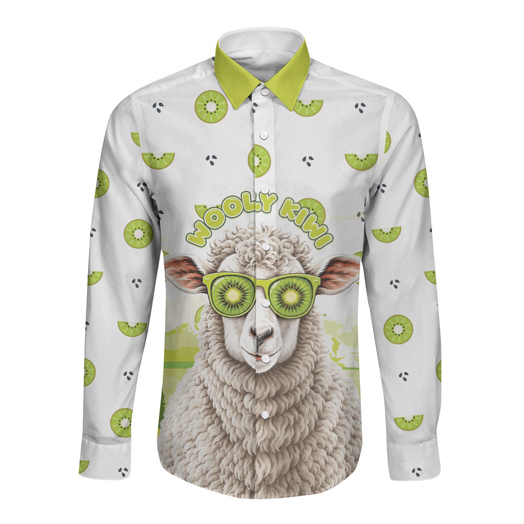 New Zealand Funny Woolly Kiwi Sheep Long Sleeve Button Shirt