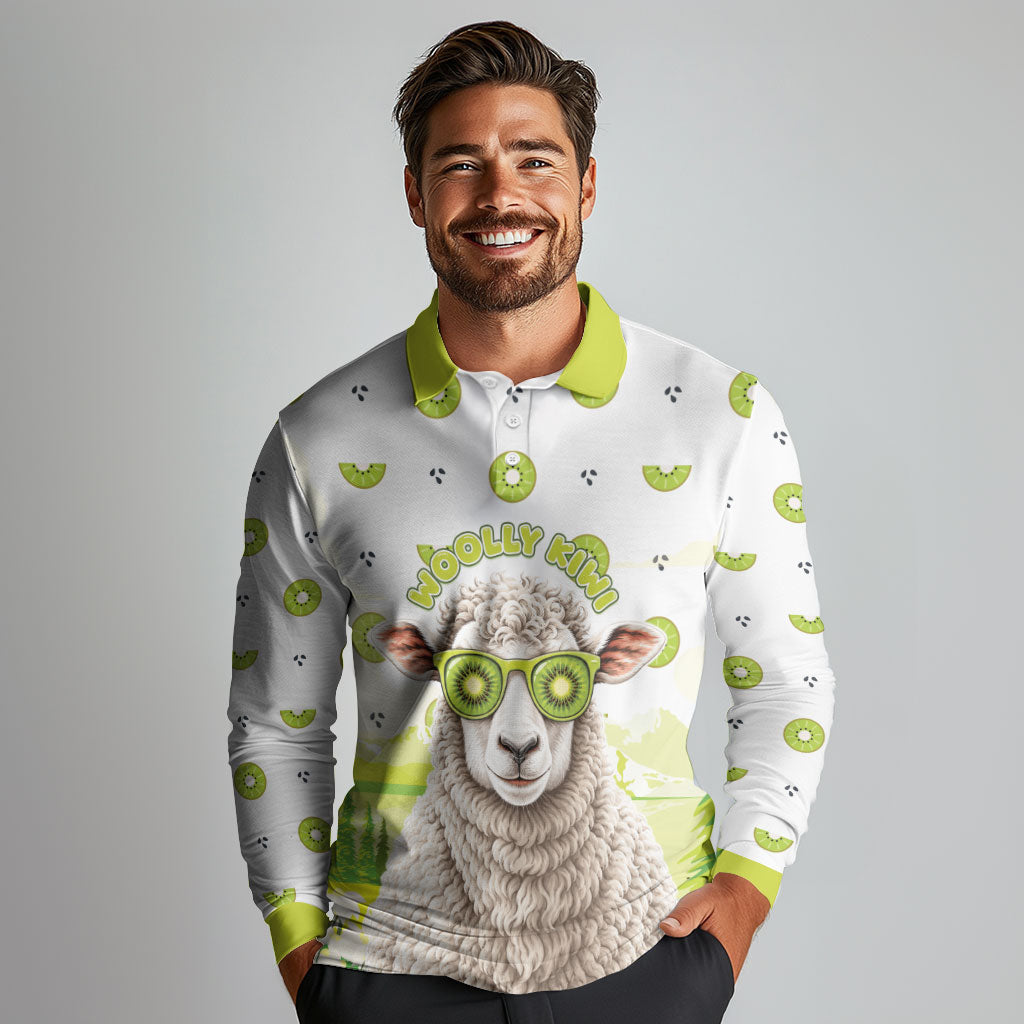 New Zealand Funny Woolly Kiwi Sheep Long Sleeve Polo Shirt