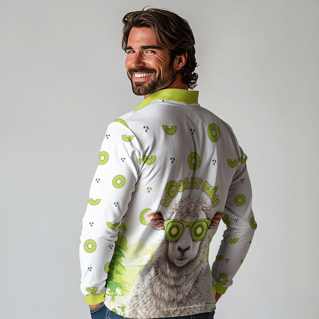 New Zealand Funny Woolly Kiwi Sheep Long Sleeve Polo Shirt