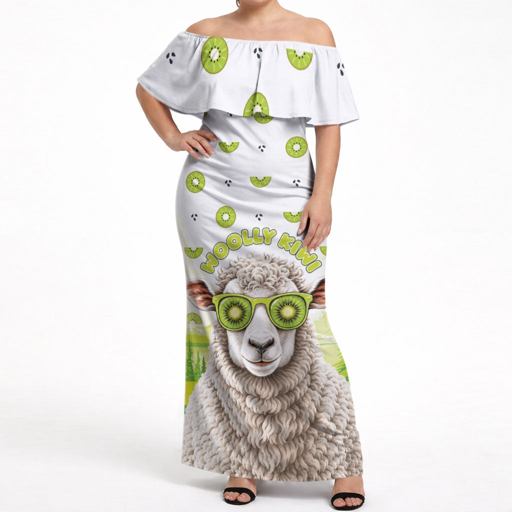 New Zealand Funny Woolly Kiwi Sheep Off Shoulder Maxi Dress