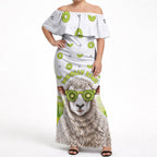 New Zealand Funny Woolly Kiwi Sheep Off Shoulder Maxi Dress