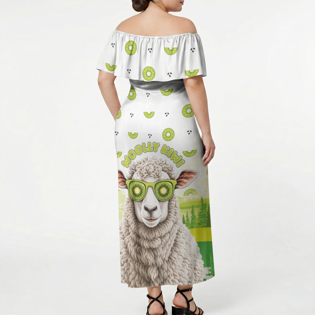 New Zealand Funny Woolly Kiwi Sheep Off Shoulder Maxi Dress