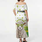 New Zealand Funny Woolly Kiwi Sheep Off Shoulder Maxi Dress