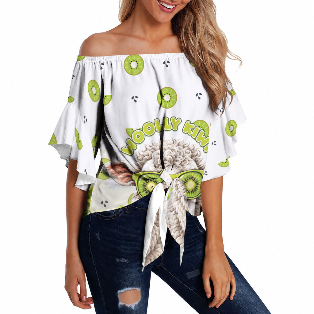 New Zealand Funny Woolly Kiwi Sheep Off Shoulder Wrap Waist Top