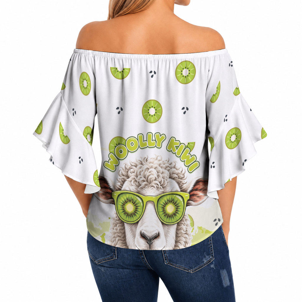 New Zealand Funny Woolly Kiwi Sheep Off Shoulder Wrap Waist Top