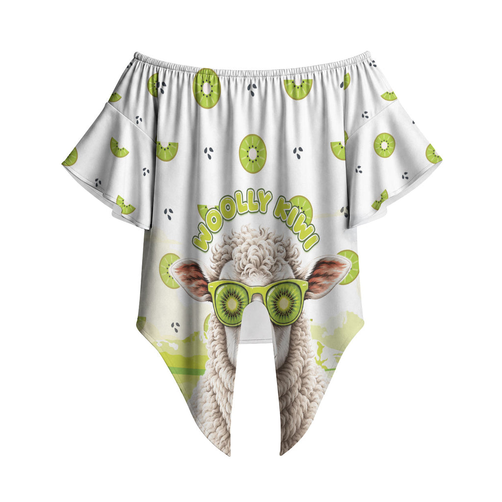 New Zealand Funny Woolly Kiwi Sheep Off Shoulder Wrap Waist Top