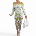 New Zealand Funny Woolly Kiwi Sheep Off The Shoulder Long Sleeve Dress