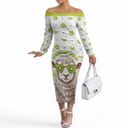 New Zealand Funny Woolly Kiwi Sheep Off The Shoulder Long Sleeve Dress