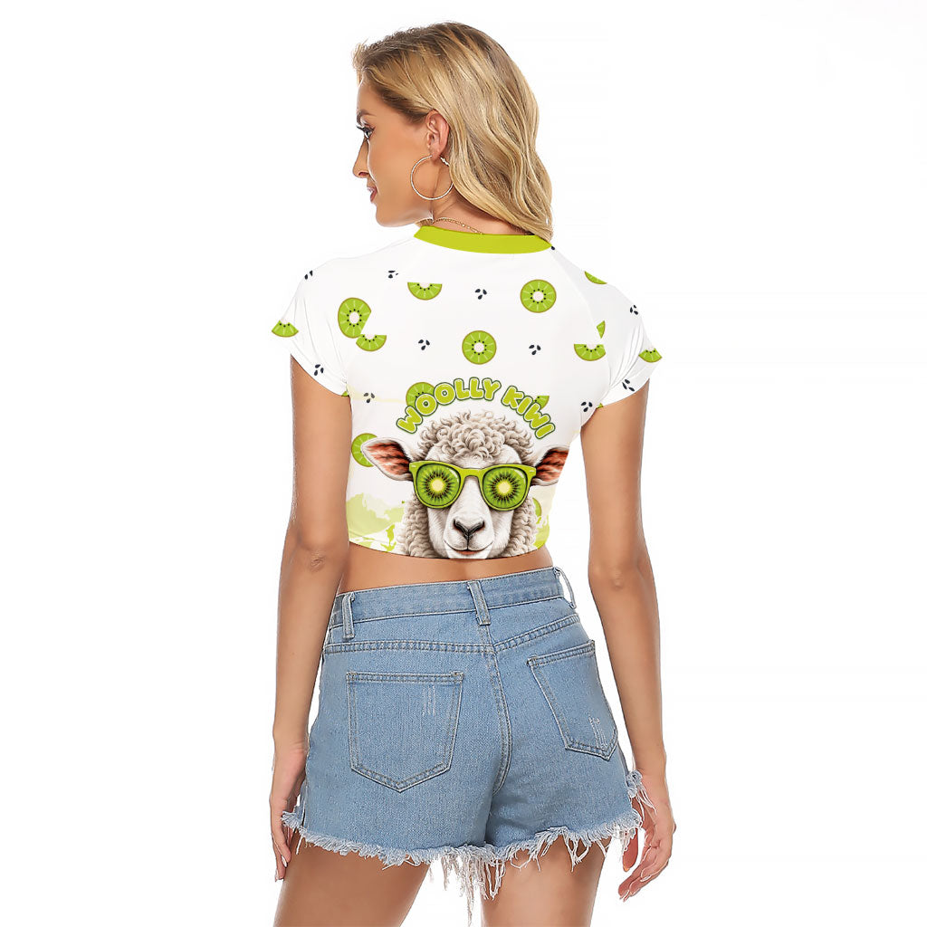 New Zealand Funny Woolly Kiwi Sheep Raglan Cropped T Shirt
