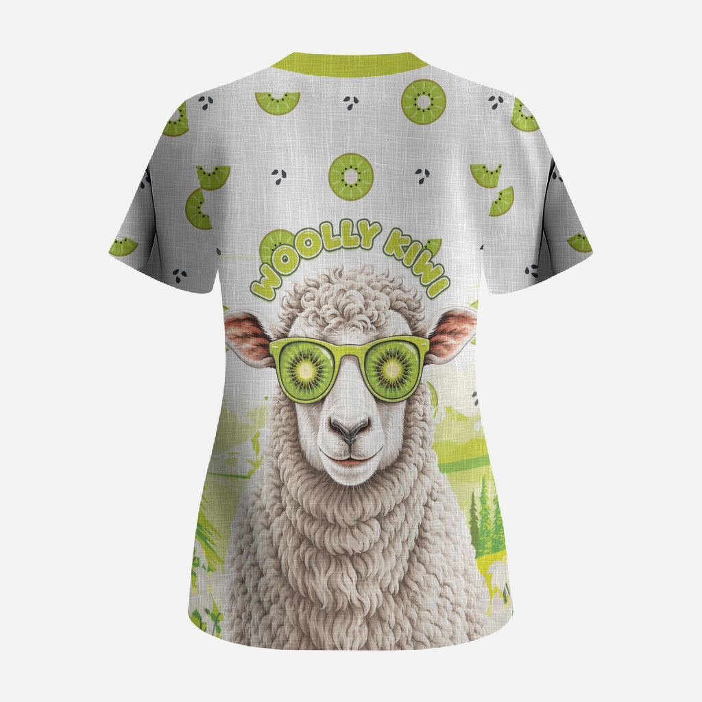 New Zealand Funny Woolly Kiwi Sheep Scrub Top