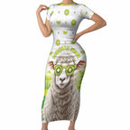 New Zealand Funny Woolly Kiwi Sheep Short Sleeve Bodycon Dress