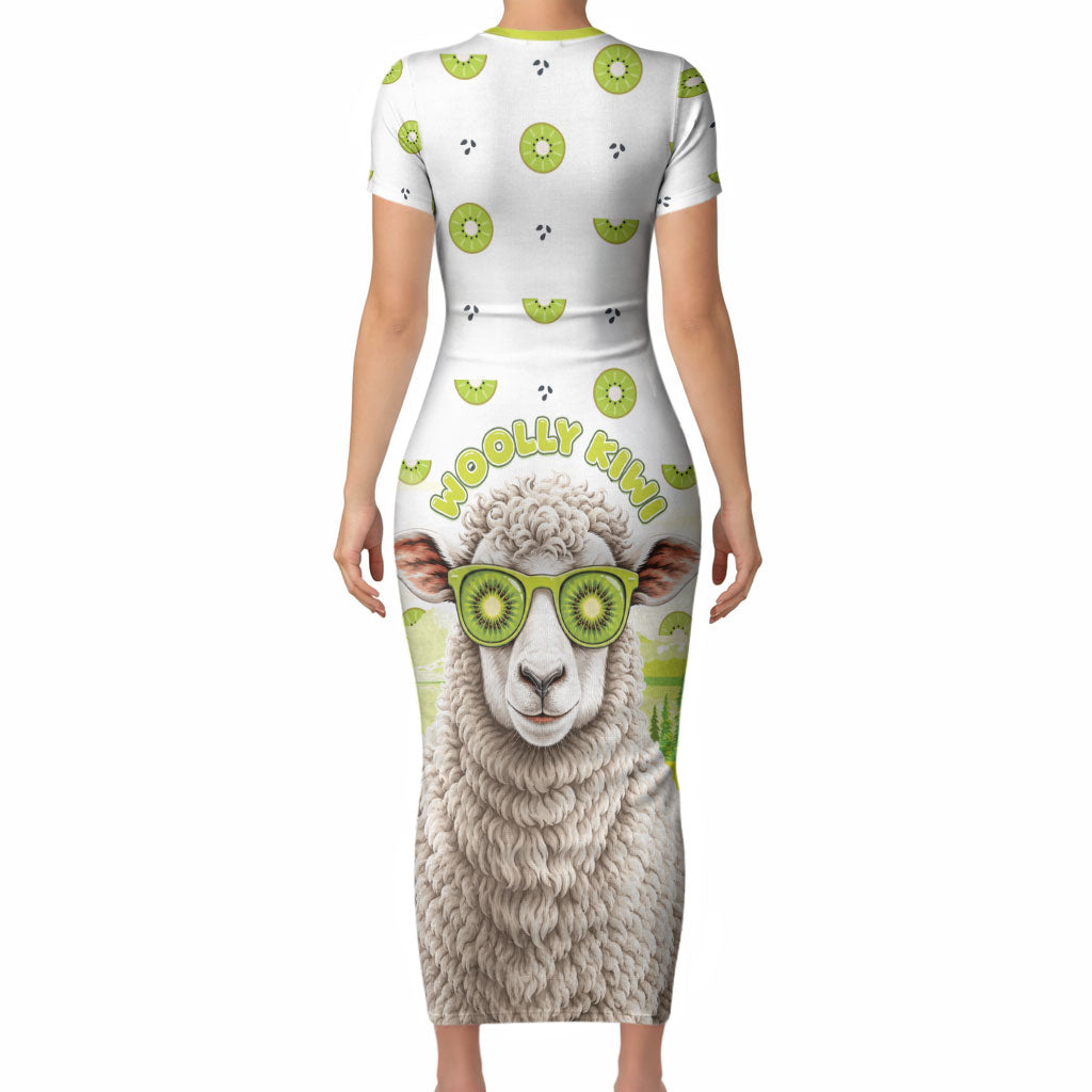 New Zealand Funny Woolly Kiwi Sheep Short Sleeve Bodycon Dress