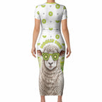 New Zealand Funny Woolly Kiwi Sheep Short Sleeve Bodycon Dress