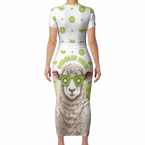 New Zealand Funny Woolly Kiwi Sheep Short Sleeve Bodycon Dress