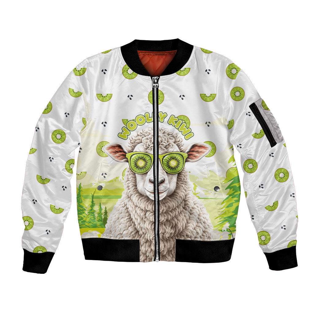 New Zealand Funny Woolly Kiwi Sheep Sleeve Zip Bomber Jacket
