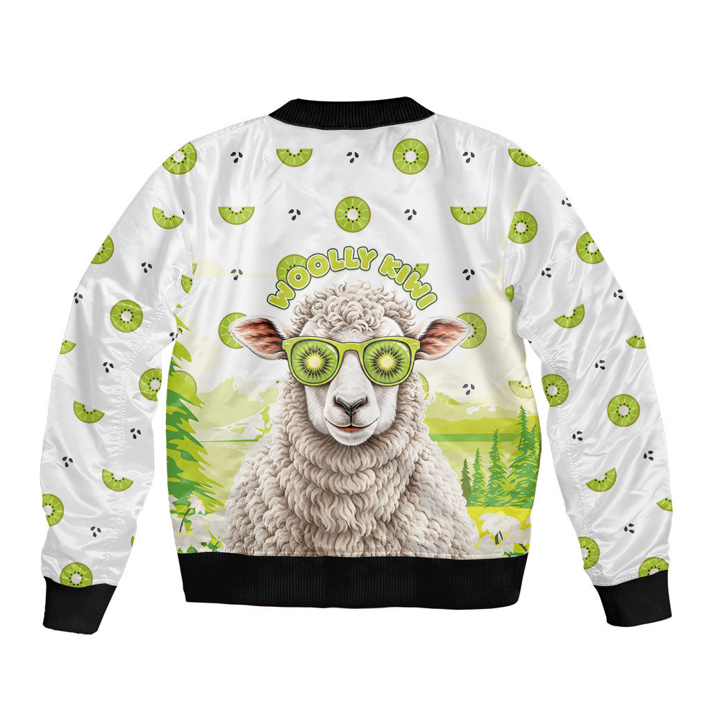 New Zealand Funny Woolly Kiwi Sheep Sleeve Zip Bomber Jacket