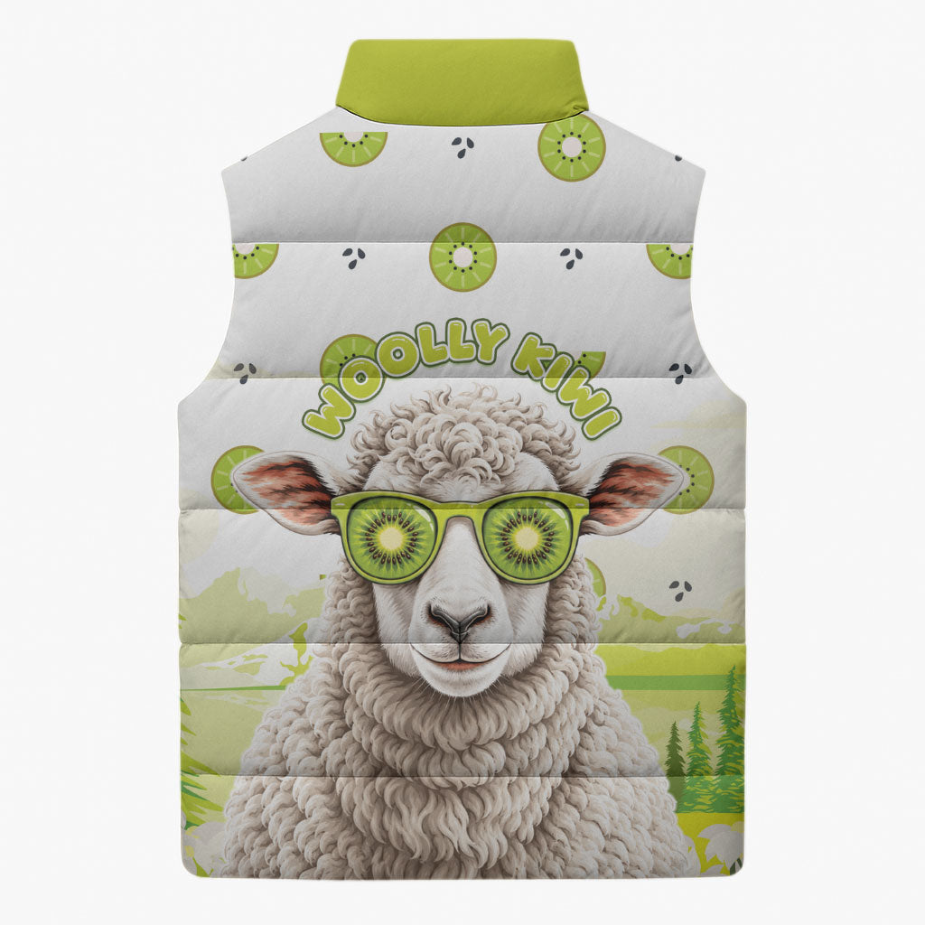 New Zealand Funny Woolly Kiwi Sheep Sleeveless Puffer Jacket