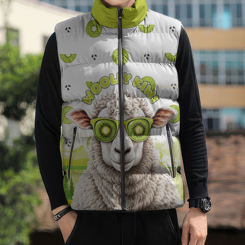 New Zealand Funny Woolly Kiwi Sheep Sleeveless Puffer Jacket