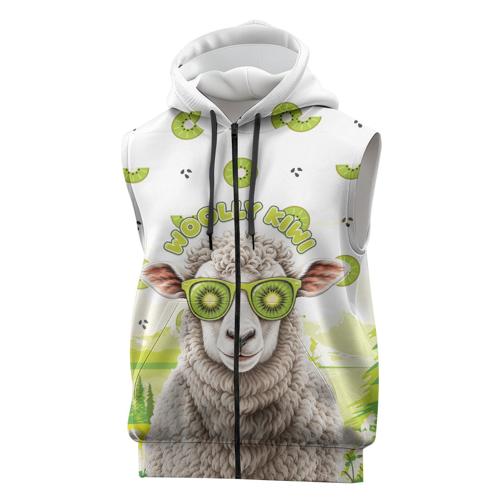 New Zealand Funny Woolly Kiwi Sheep Sleeveless Zip Hoodie