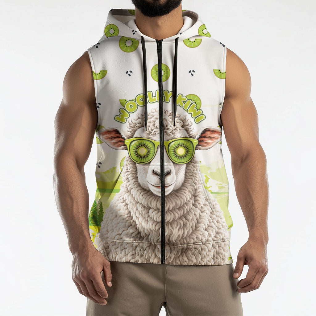 New Zealand Funny Woolly Kiwi Sheep Sleeveless Zip Hoodie