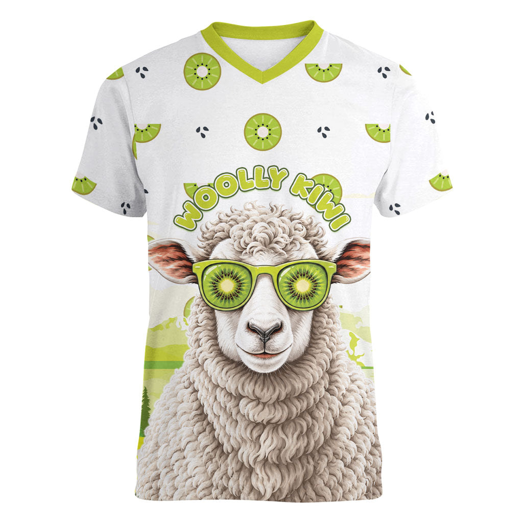 New Zealand Funny Woolly Kiwi Sheep Women V-Neck T-Shirt