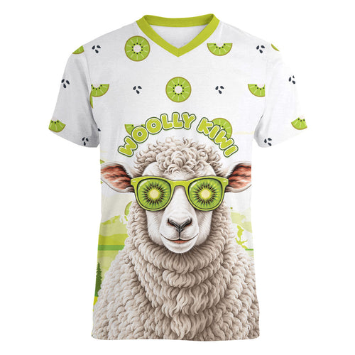New Zealand Funny Woolly Kiwi Sheep Women V-Neck T-Shirt