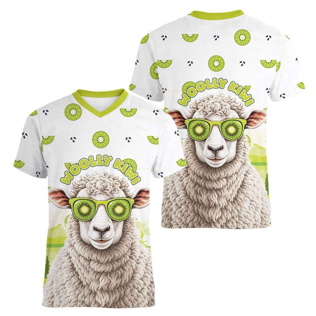 New Zealand Funny Woolly Kiwi Sheep Women V-Neck T-Shirt