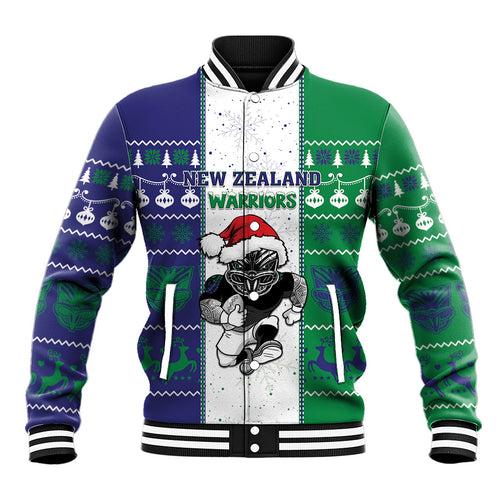 New Zealand Warriors Rugby Christmas Baseball Jacket Santa Maori Mascot