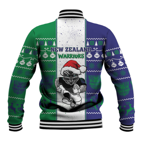 New Zealand Warriors Rugby Christmas Baseball Jacket Santa Maori Mascot
