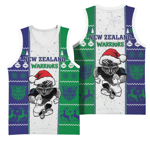 New Zealand Warriors Rugby Christmas Basketball Jersey Santa Maori Mascot